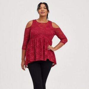 Torrid Babydoll Lace Cold Shoulder Top